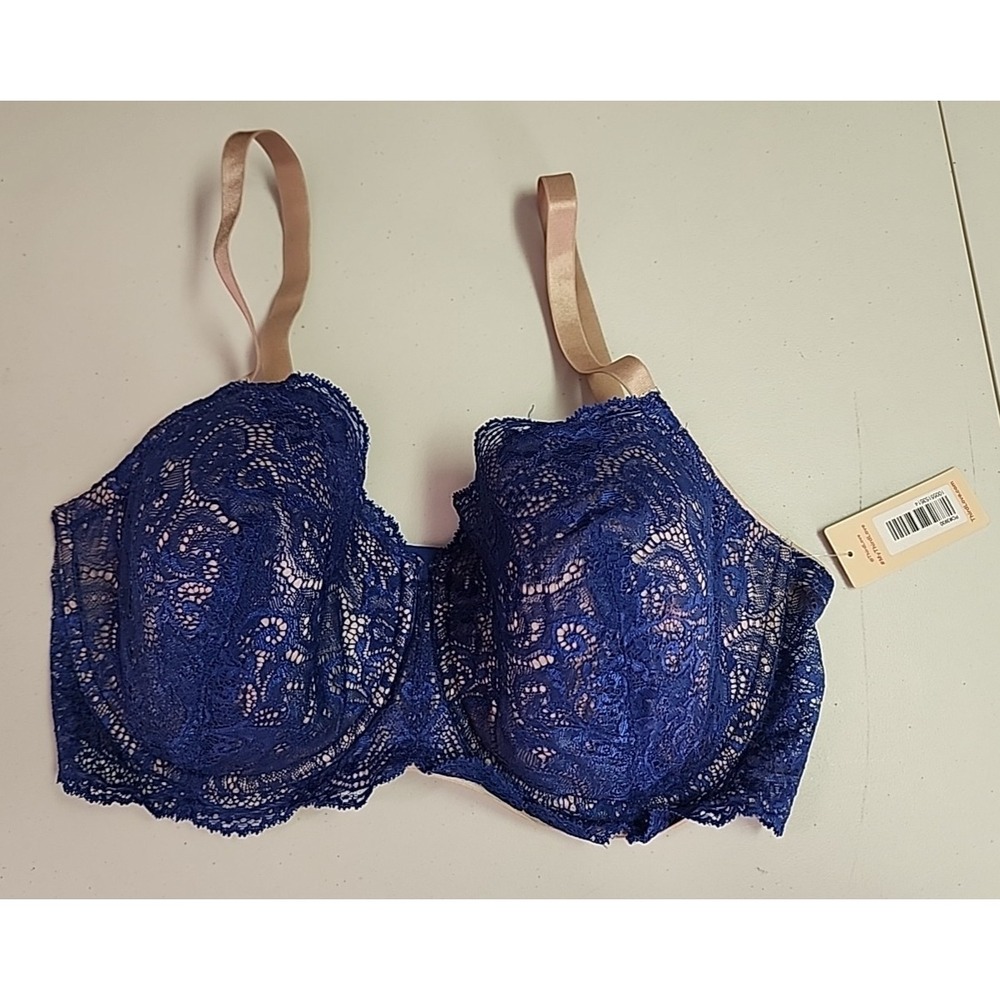 THIRDLOVE 24/7 Lace Balconette Bra in Blue, Womens Size 38E /38DD Sexy Coquette